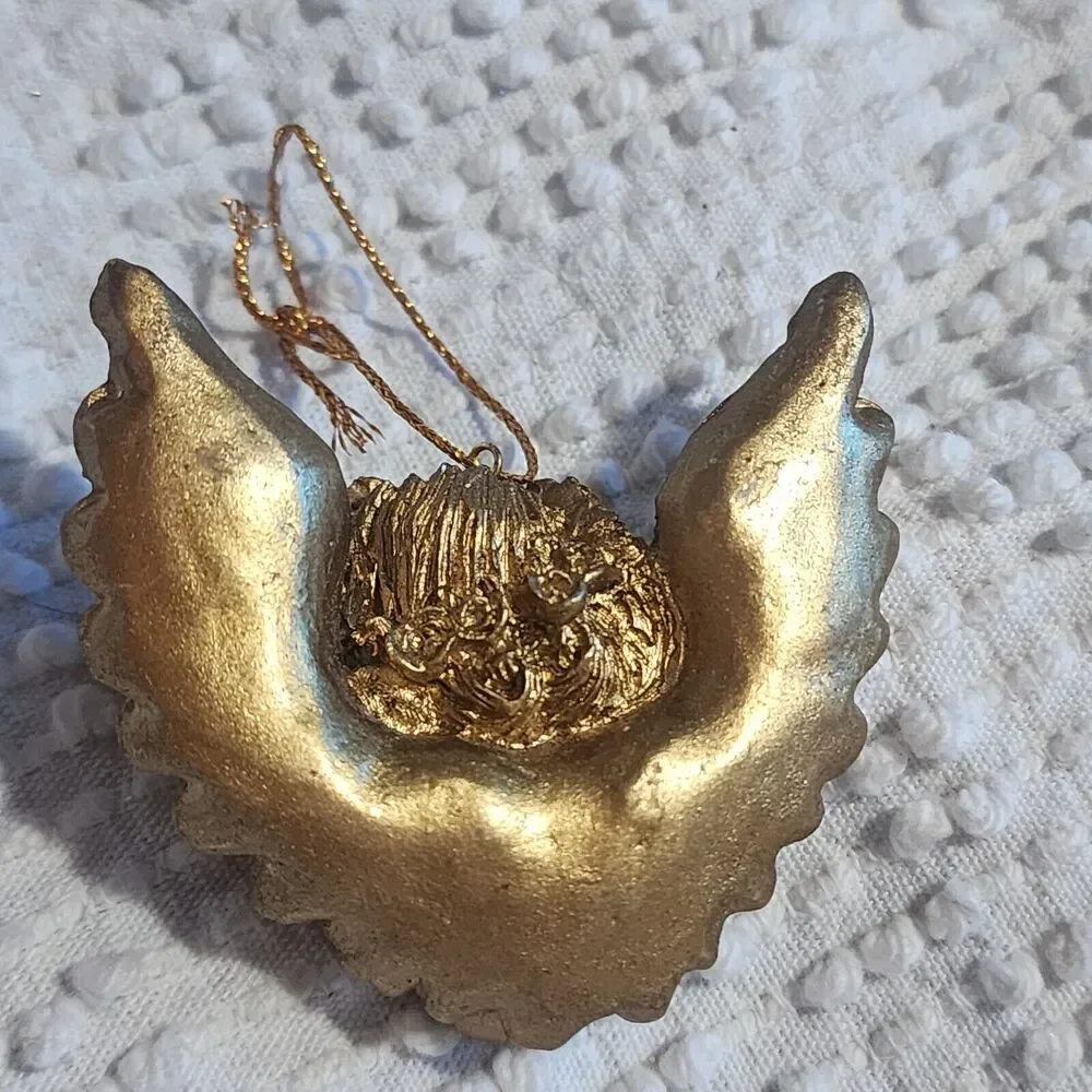 Rare Vintage 3D Cherub Angel Face & Wings Rose Flowers Art Gold Wall Hangings